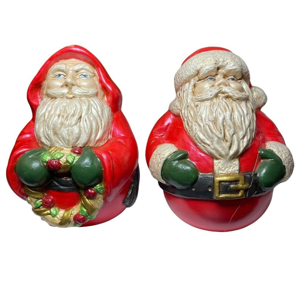 Vintage 1992 Scioto Santa Christmas Wreath Hand Painted Figurine‎ Lot of 2 READ